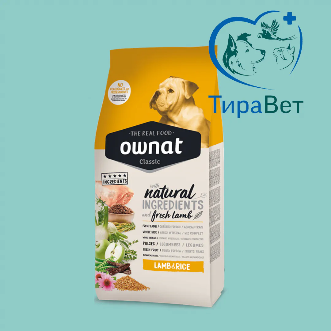 Сухой корм для собак Ownat Classic Dog со вкусом ягненка и риса 12кг
