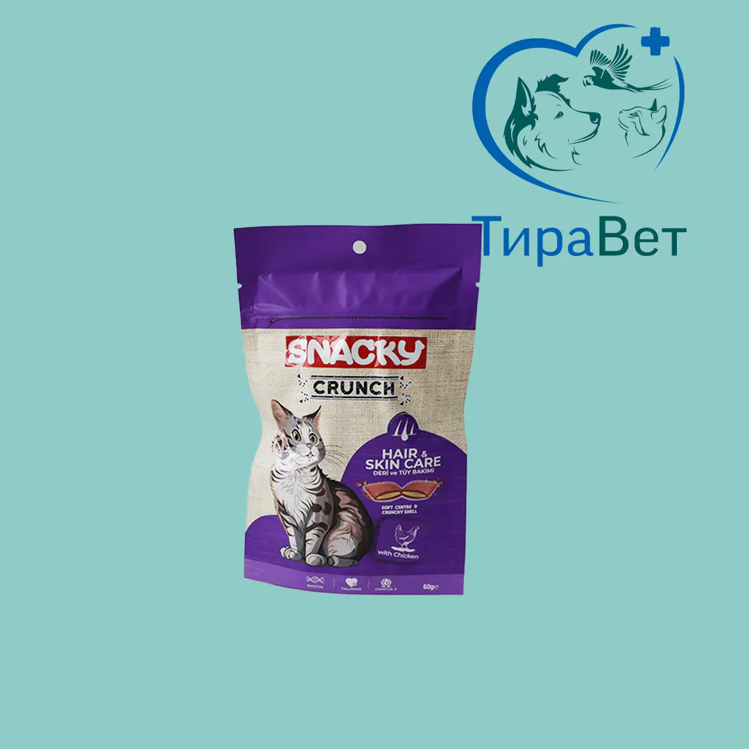 SNACKY Печенье для кошек с курицей с витаминами "Уход за шерстью и кошей" 60г