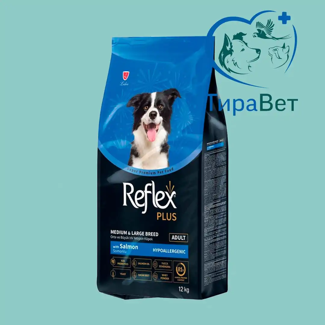 Сухой корм для собак средних и крупных пород Reflex Plus со вкусом лосося 12кг