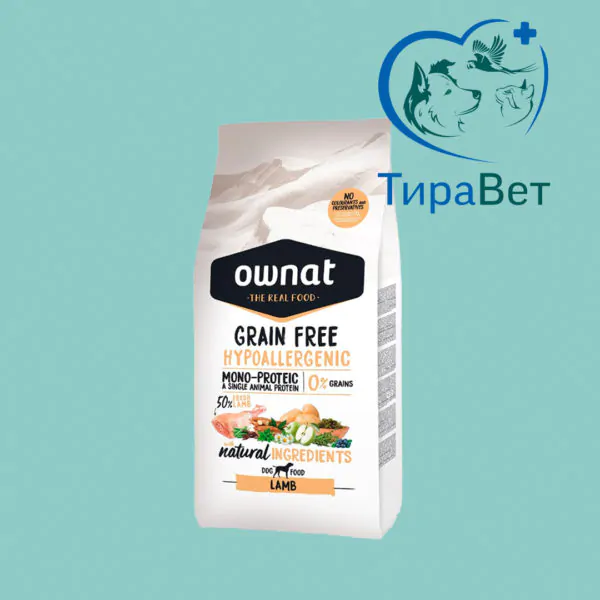 Сухой корм для собак Ownat Grain Free Беззерновой гипоаллергенный корм супер‑премиум класса для взрослых собак со вкусом ягненка 12кг